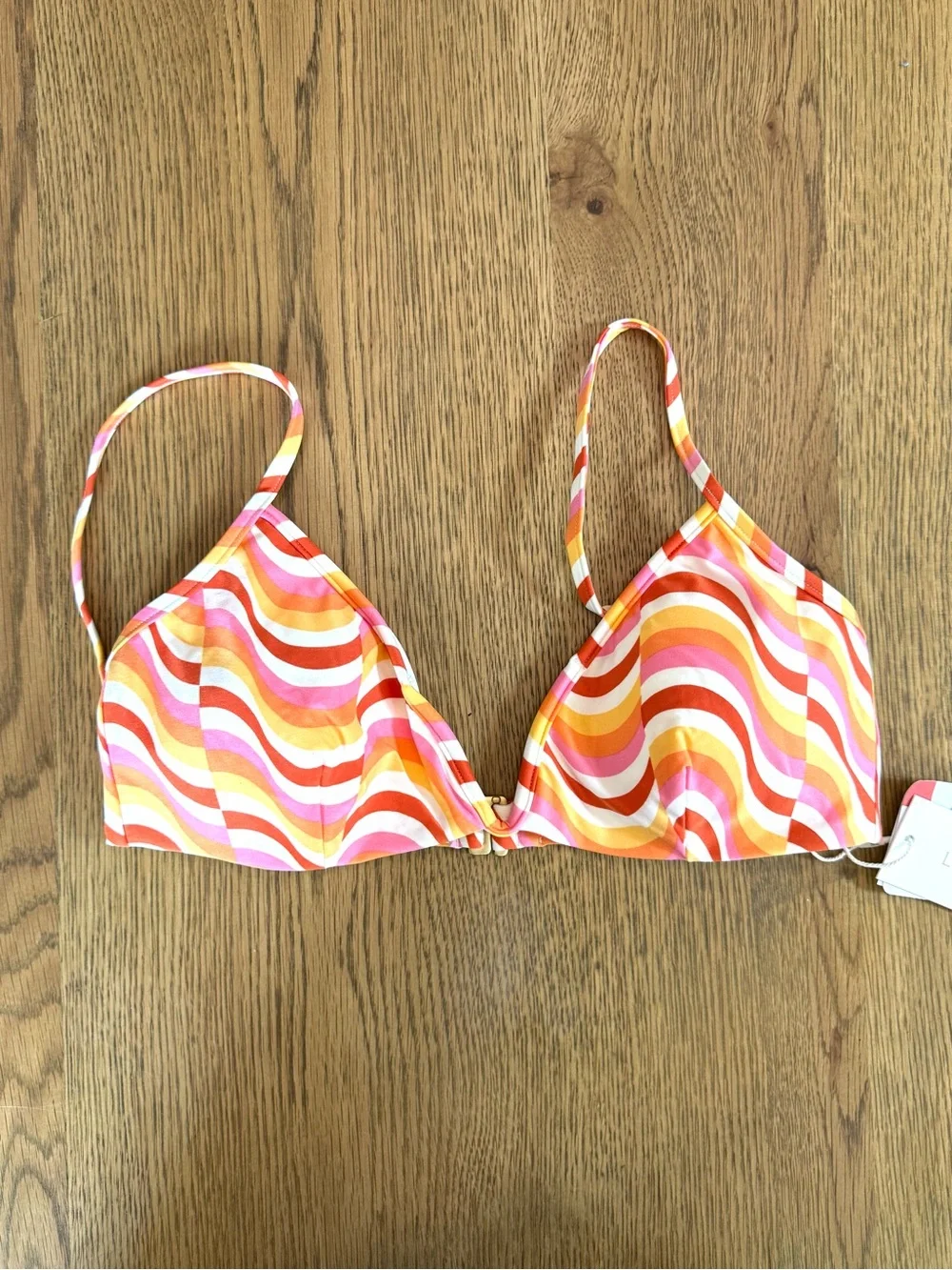 L*Space Helena Bikini Top Sz M Pink Orange Swirl Print Underwire Swim NWT